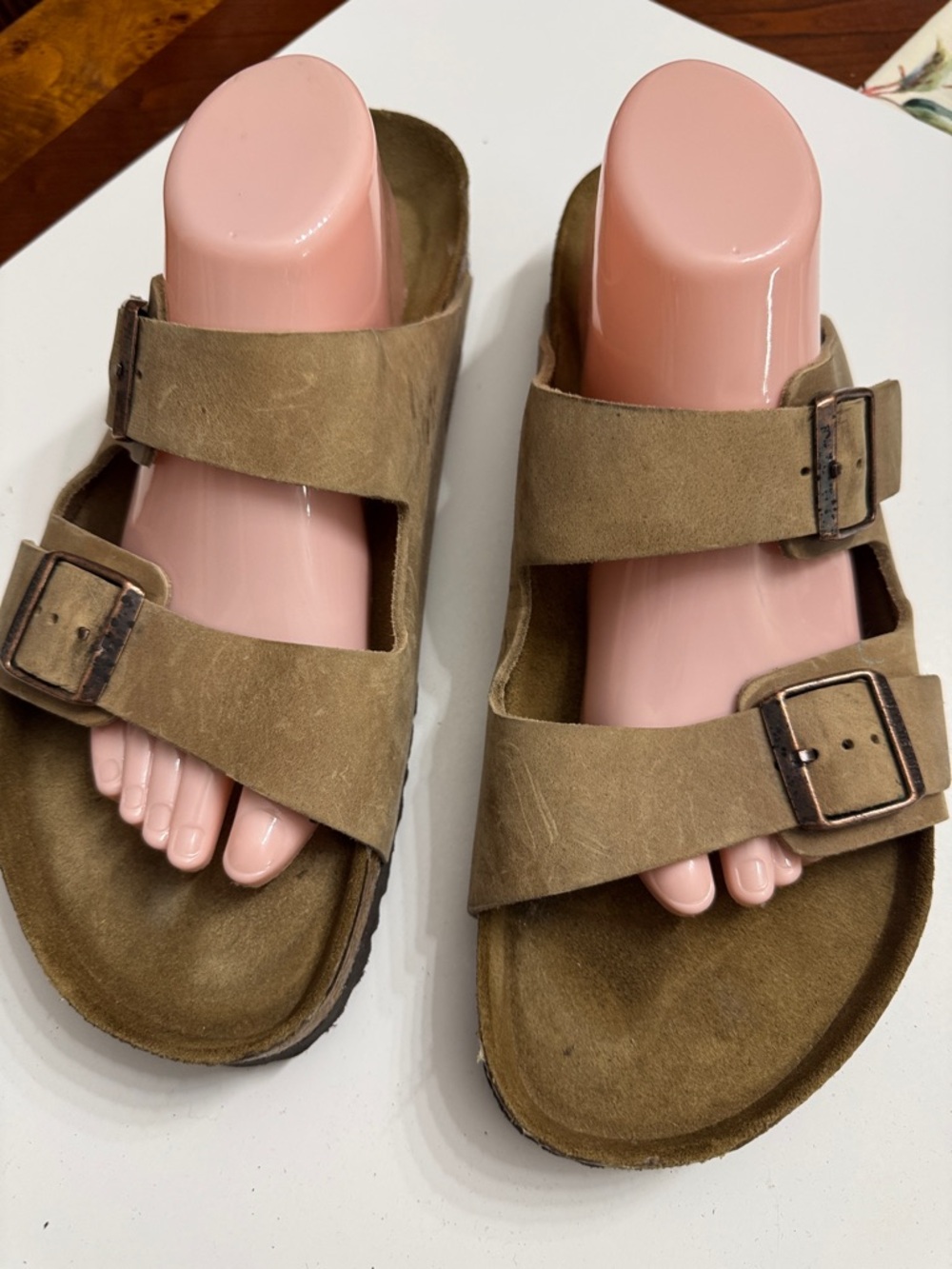 Men Birkenstock Taupe Suede Double-Buckle Slide slipper size 46